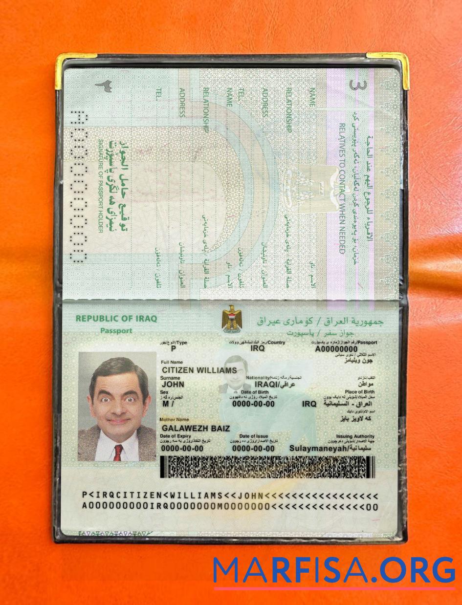 Realistic Iraq passport 2021 present photolook example